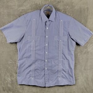 Ramon Puig Blue White Striped Cotton Blend Guayabera Button LS Mens Shirt XL